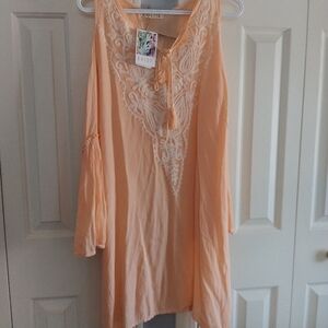 Exist Apricot Boho Cold Shoulder Beach Coverup S